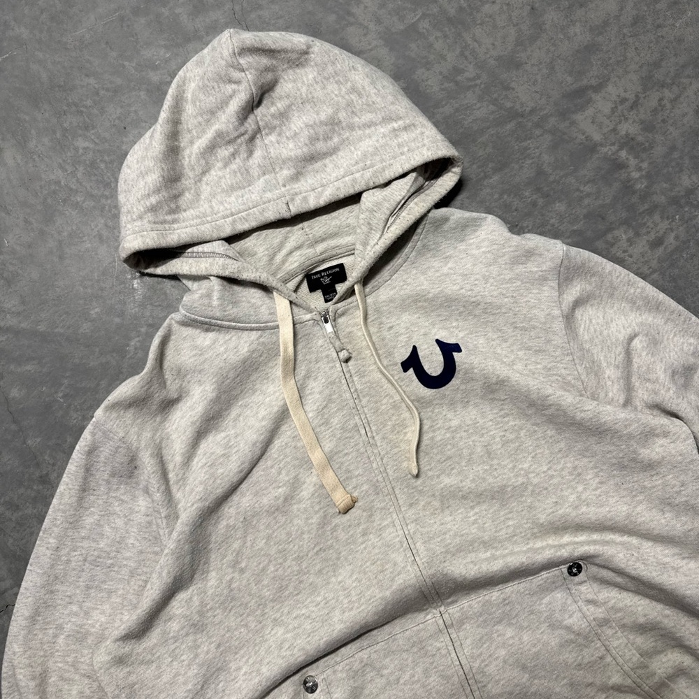 True Religion Light Gray Zip-Up Hoodie